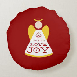 Peace Love Joy Angel Holiday Red en Gold Rond Kussen