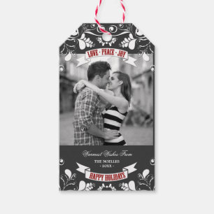 Peace Love Joy Art Nouveau Floral Flourish Holiday Cadeaulabel