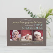 Peace Love Joy Baby's First Kerstfotokaart Feestdagenkaart (Staand voorkant)