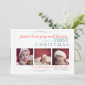Peace Love Joy Baby's First Kerstfotokaart Feestdagenkaart (Staand voorkant)