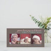 Peace Love Joy Baby's First Kerstfotokaart Feestdagenkaart (Staand voorkant)