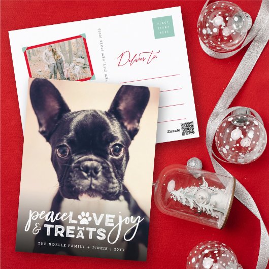 Peace Love Joy behandelt Hondenliefhebber Foto Mod Feestdagenkaart