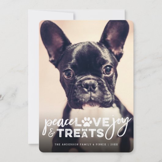 Peace Love Joy behandelt Hondenliefhebber Foto Mod Feestdagenkaart (Voorkant)