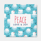 Peace Love & Joy-Beren met kerstpolen Magneet (Voorkant)