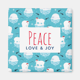 Peace Love & Joy-Beren met kerstpolen Magneet