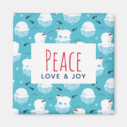 Peace Love & Joy-Beren met kerstpolen Magneet (Voorkant)