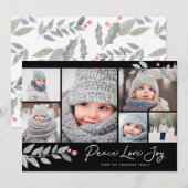 Peace Love Joy Berry Christmas Multi-Photo Collage Feestdagenkaart (Voorkant / Achterkant)