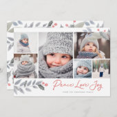 Peace Love Joy Berry-kerst Multi-Photo Collage Feestdagenkaart (Voorkant / Achterkant)