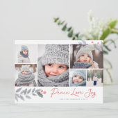Peace Love Joy Berry-kerst Multi-Photo Collage Feestdagenkaart (Staand voorkant)