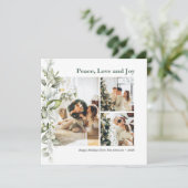 Peace Love Joy Berry Leaves Photo Holiday Kaart (Staand voorkant)