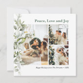 Peace Love Joy Berry Leaves Photo Holiday Kaart (Voorkant)