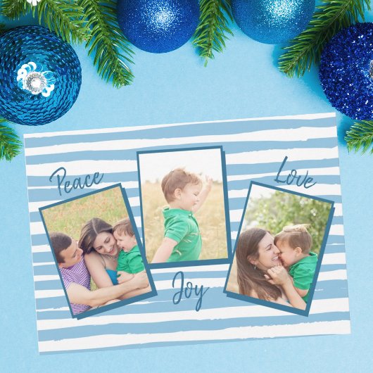 Peace Love Joy | Blauw 3 Kerstfeest Feestdagenkaart