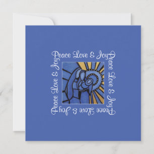 Peace Love Joy Blauw Heilige Familie Kerstfoto Feestdagenkaart