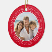 Peace Love Joy Border in het rood - Foto Keramisch Ornament (Links)