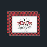 PEACE Love Joy Buffalo Plaid Border Feestdagenkaart<br><div class="desc">Dit trendy ontwerp is voorzien van de tekst "Peace Love Joy" geaccentueerd met rode en zwarte buffalo plaid. Klik op de knop Aanpassen voor meer flexibiliteit bij het aanpassen van afbeeldingen, tekst en/of foto's! Variaties van dit ontwerp, extra kleuren en coördinerende producten zijn verkrijgbaar in onze winkel, zazzle.com/store/doodlelulu. Neem contact...</div>