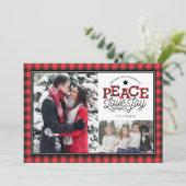 PEACE Love Joy Buffalo Play Border 2-Foto Feestdagenkaart (Staand voorkant)