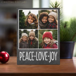 Peace Love Joy Chalkboard 4 Photo Collage Feestdagenkaart<br><div class="desc">Gebruik 4 vierkante afbeeldingen of instagram om een uniek en trendy Merry-kerstmemento te maken. Als u om het even wat rond moet bewegen,  klik op de aanpassingsknoop om veranderingen aan te brengen.</div>