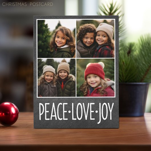 Peace Love Joy Chalkboard 4 Photo Collage Feestdagenkaart