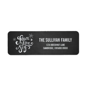 Peace, Love & Joy Chalkboard Holiday Adres Label