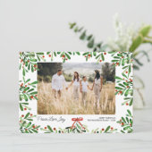 Peace Love Joy, Christmas Berries, Custom Photo  Feestdagenkaart (Staand voorkant)