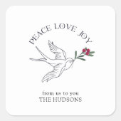 Peace Love Joy Christmas Snow Bird Vierkante Sticker (Voorkant)