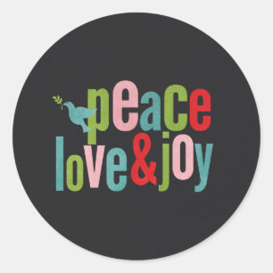 Peace Love Joy Colorful Chalkboard Dove Ronde Sticker