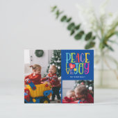 Peace Love Joy Colorful Family Kinder 2-foto Feestdagenkaart (Staand voorkant)
