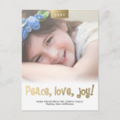 Peace Love Joy Custom Photo Modern Xmas Briefkaart (Voorkant)