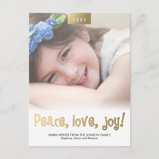Peace Love Joy Custom Photo Modern Xmas Briefkaart (Voorkant)