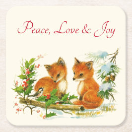 Peace, Love & Joy Cute Foxes Kerstmis Kartonnen Onderzetters