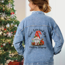 Peace, Love & Joy, Cute Gnome kerstzegeningen Denim Jacket