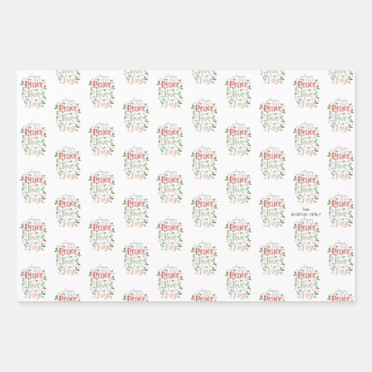 Peace Love Joy Cute Modern Kerstmis Inpakpapier Vel (Voorkant 2)