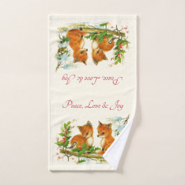 Peace Love & Joy Cute Winter Foxes Handdoek