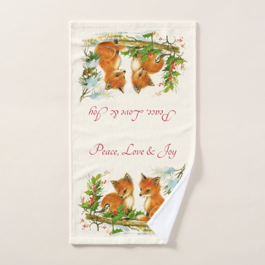 Peace Love & Joy Cute Winter Foxes Handdoek (Handdoek)