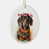 Peace, Love & Joy Dachshund: Waterverf Keramisch Ornament (Rechts)
