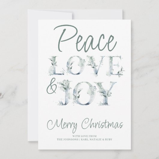 Peace Love & Joy Decorative Typography Kerstmis Feestdagenkaart (Voorkant)