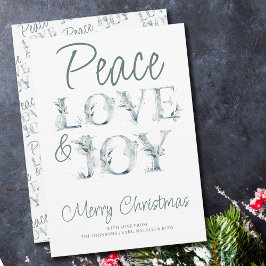 Peace Love & Joy Decorative Typography Kerstmis Feestdagenkaart