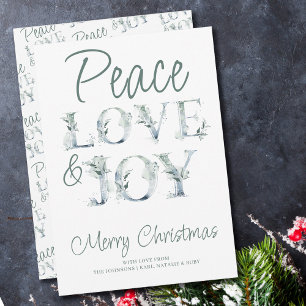 Peace Love & Joy Decorative Typography Kerstmis Feestdagenkaart