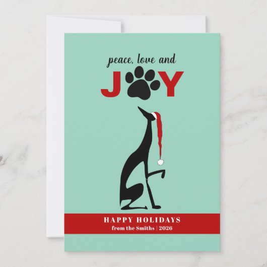 Peace Love Joy Dog Paw Kerstmis Feestdagenkaart (Voorkant)