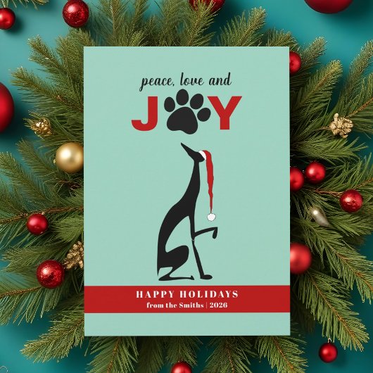 Peace Love Joy Dog Paw Kerstmis Feestdagenkaart