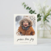 Peace Love Joy Elegant Snowflakes Lijst Foto Feestdagenkaart (Staand voorkant)