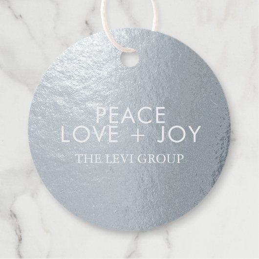 Peace Love Joy Elegante Kerstcirkel Zilver Bedankjes Labels (Voorkant)