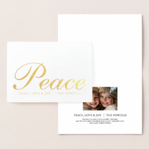 Peace Love Joy Elegante Typografie Wit en Goud Folie Kaarten