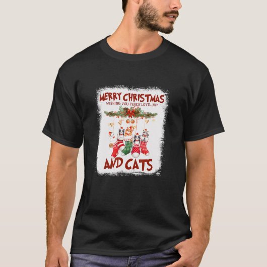 Peace Love Joy en Cats in Sock-kerstkat T-shirt (Voorkant)