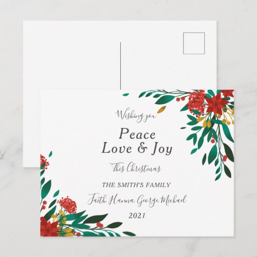 Peace Love Joy Family Merry kerstBriefkaart Briefkaart (Voorkant / Achterkant)