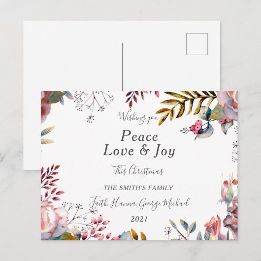 Peace Love Joy Family Merry kerstBriefkaart Briefkaart (Voorkant / Achterkant)