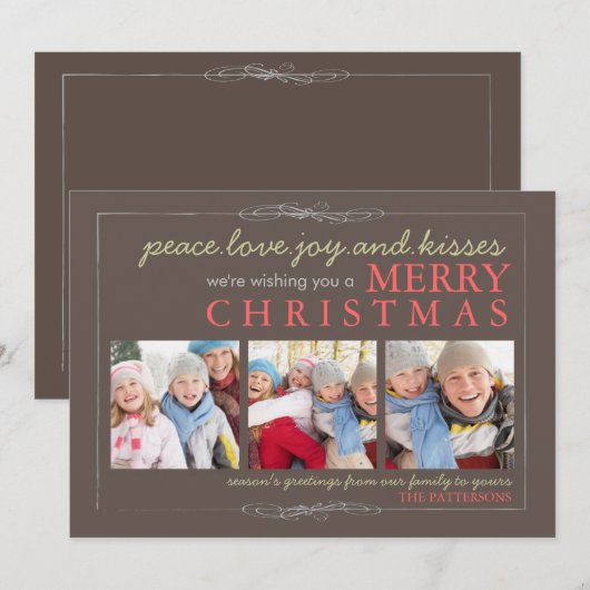 Peace Love Joy Family Merry-kerstfotokaart Feestdagenkaart (Voorkant / Achterkant)
