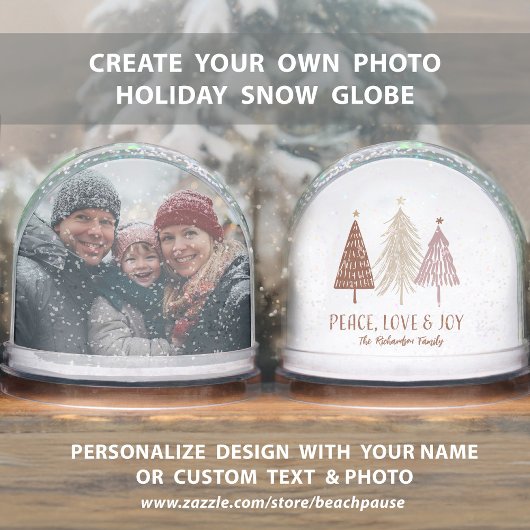 Peace, Love & Joy Family Photo Name Holiday Sneeuwbol