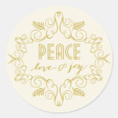 Peace Love Joy Festive Foliage Deco Lijst Holiday Ronde Sticker (Voorkant)
