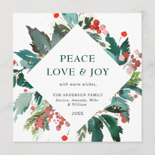Peace Love & Joy Festive Kerst Groet Vakantie Feestdagenkaart